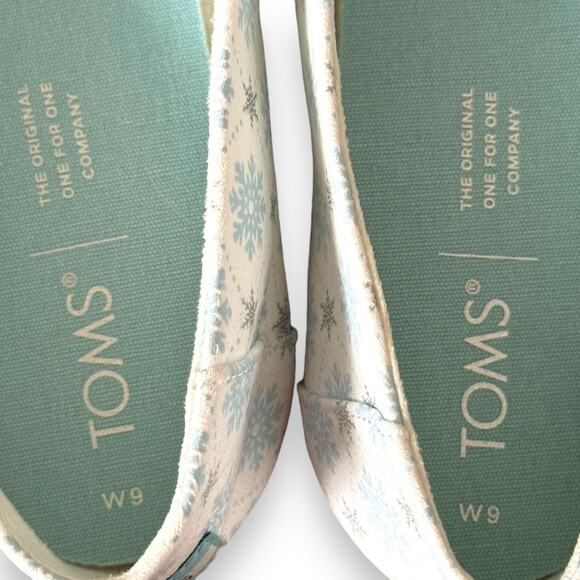 TOMS White Microsuede Snowflake Print Alpargata Flat Slip On Shoes Womens Size 9 - Picture 10 of 11
